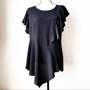NWT City Chic Black Asymmetrical Ruffle Top